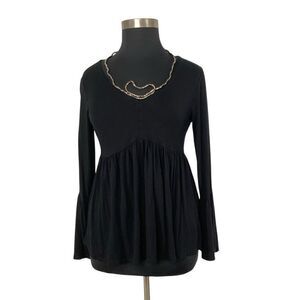 Neiman Marcus XL Black Top Empire Waist Goth Bell Sleeves Vintage V-Neck